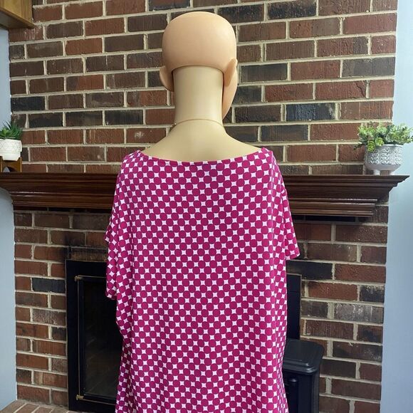 Worthington Stretch Pink Polka  Blouse Women Plus Size 2X Short Sleeve Pre Owned - Picture 9 of 12